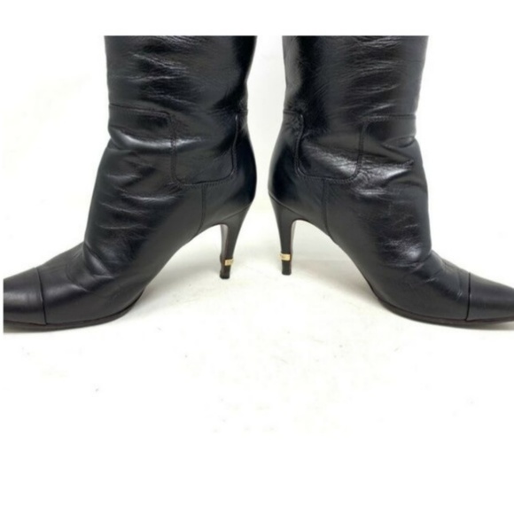 100% Auth CHANEL Logo Heels Leather Boots - Picture 6 of 8